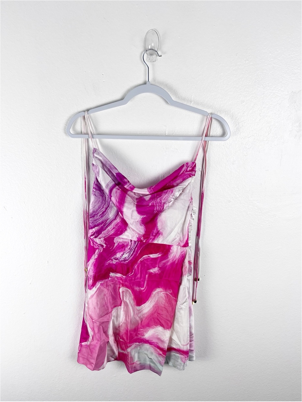RETROFETE Ariella Silk Blend Marble Draped Neck Thin Straps Slip Dress Small